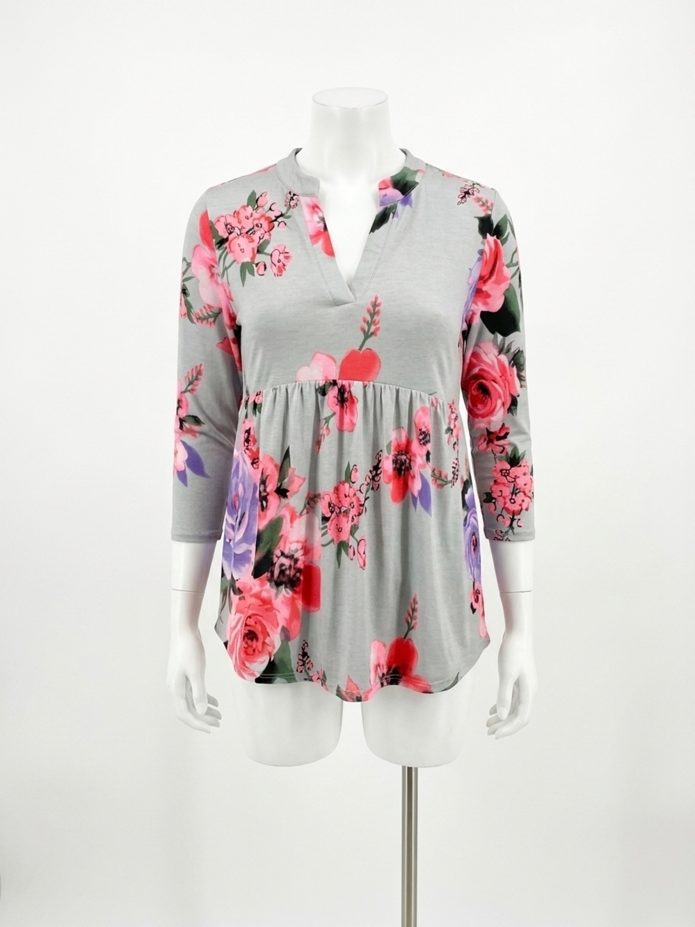 NEW HONEYME floral babydoll gabby tunic top in gey/purple